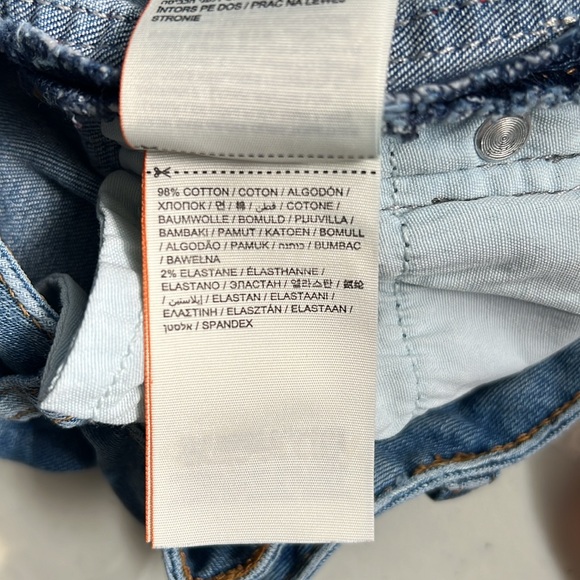 Superdry Vintage Blue Jeans & Red Logo Stripe Studs Blue Stripe Size W27 L30 EUC - Picture 12 of 12